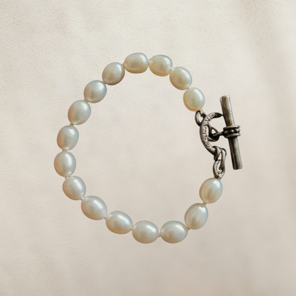 Slane + Slane Freshwater Pearl Bracelet Sterling Silver Toggle Clasp 7.5"